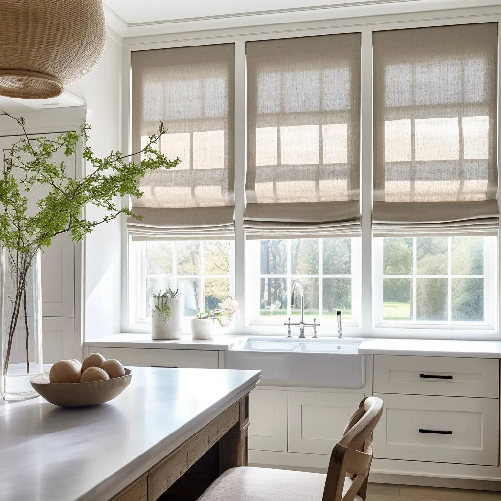 Dusty Kitchen Linen Roman Shades Blackout