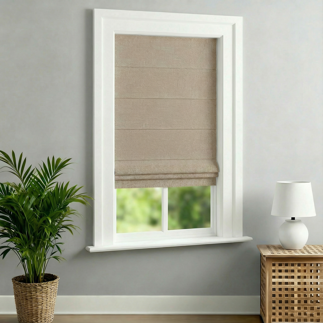 Curtainu custom 100% Blackout Linen Roman Shades